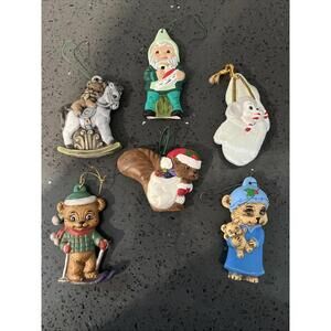 Lot Of 6 Vintage Hand Painted Ceramic  Christmas Ornaments